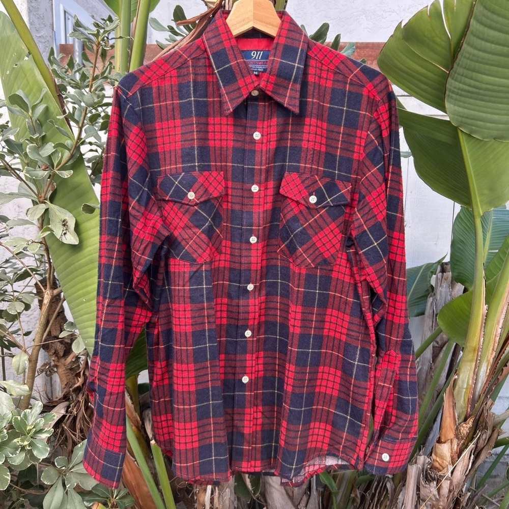 Vintage 1990s 911 Sportswear Plaid Flannel Shirt Mens M 20.5x28